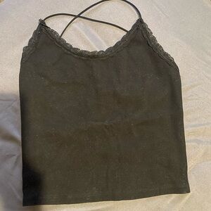 American eagle Black lace trim cami top with cross cross straps